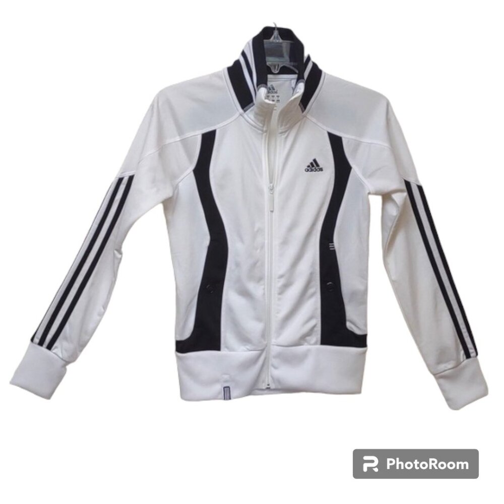Adidas Women's Full Zip LS Stand Collar Snap HandWarmer Pockets Track Jacket Vtg